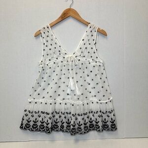 Derek Lam 10 Crosby Sleeveless Printed Viole Ruffle white and back blouse S:4